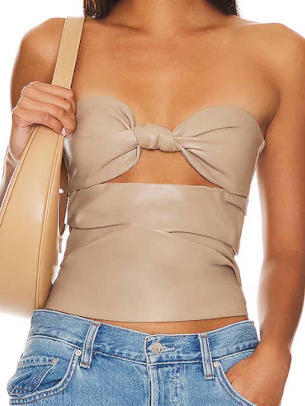 Revolve Lovers + Friends Daxton beige faux leather strapless knot front top S